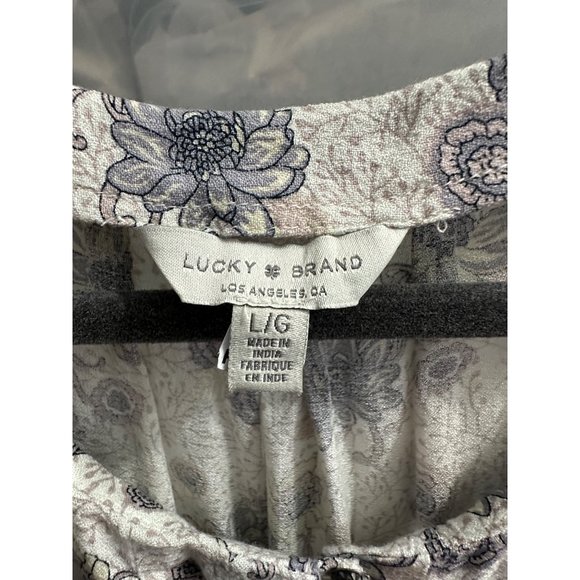 Lucky Brand NWT size L long sleeve gathered cuff and hem blue print Boho top - Picture 7 of 12